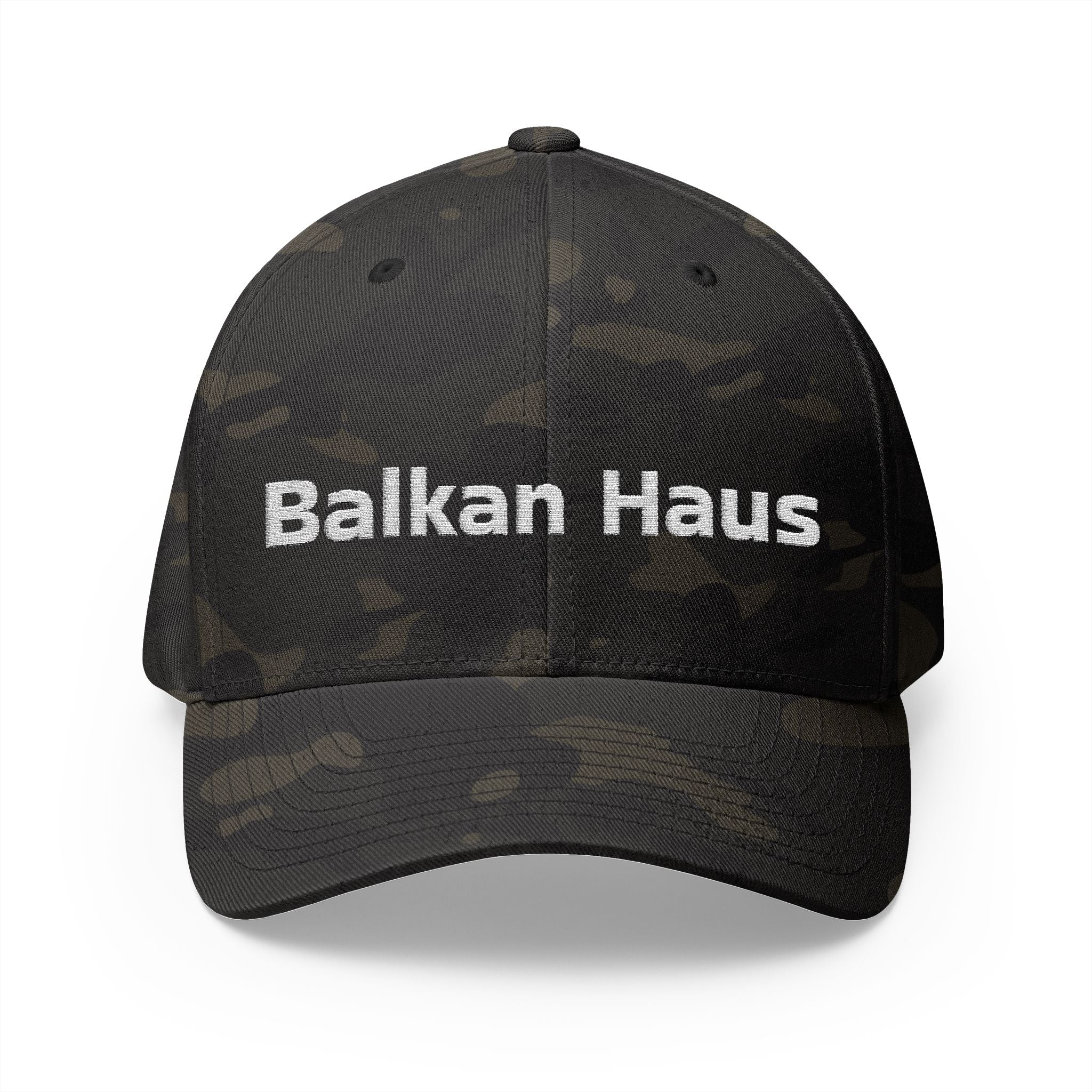 Balkan Haus Embroidered Cap — Minimal White Structured Hat