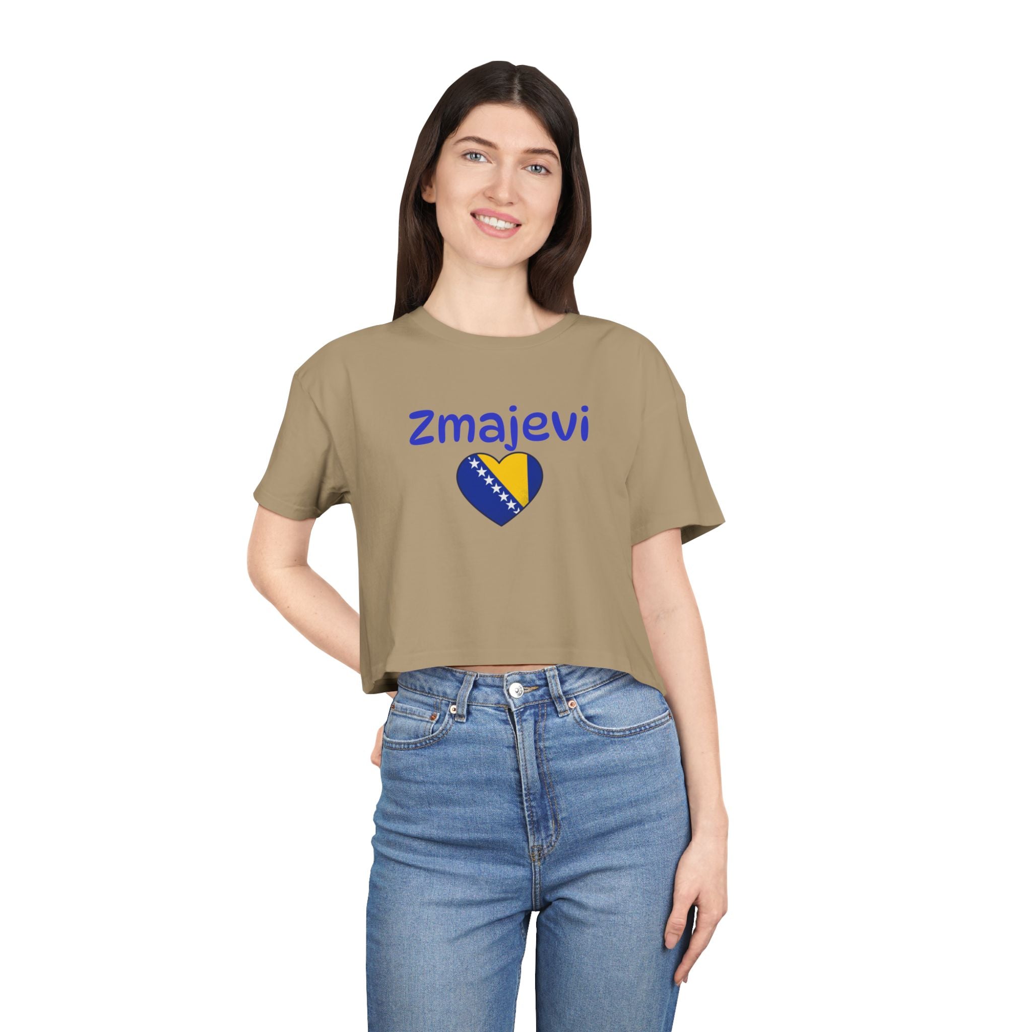 Zmajevi Heart Crop Tee – Bosnia Flag Love Women's Crop Top