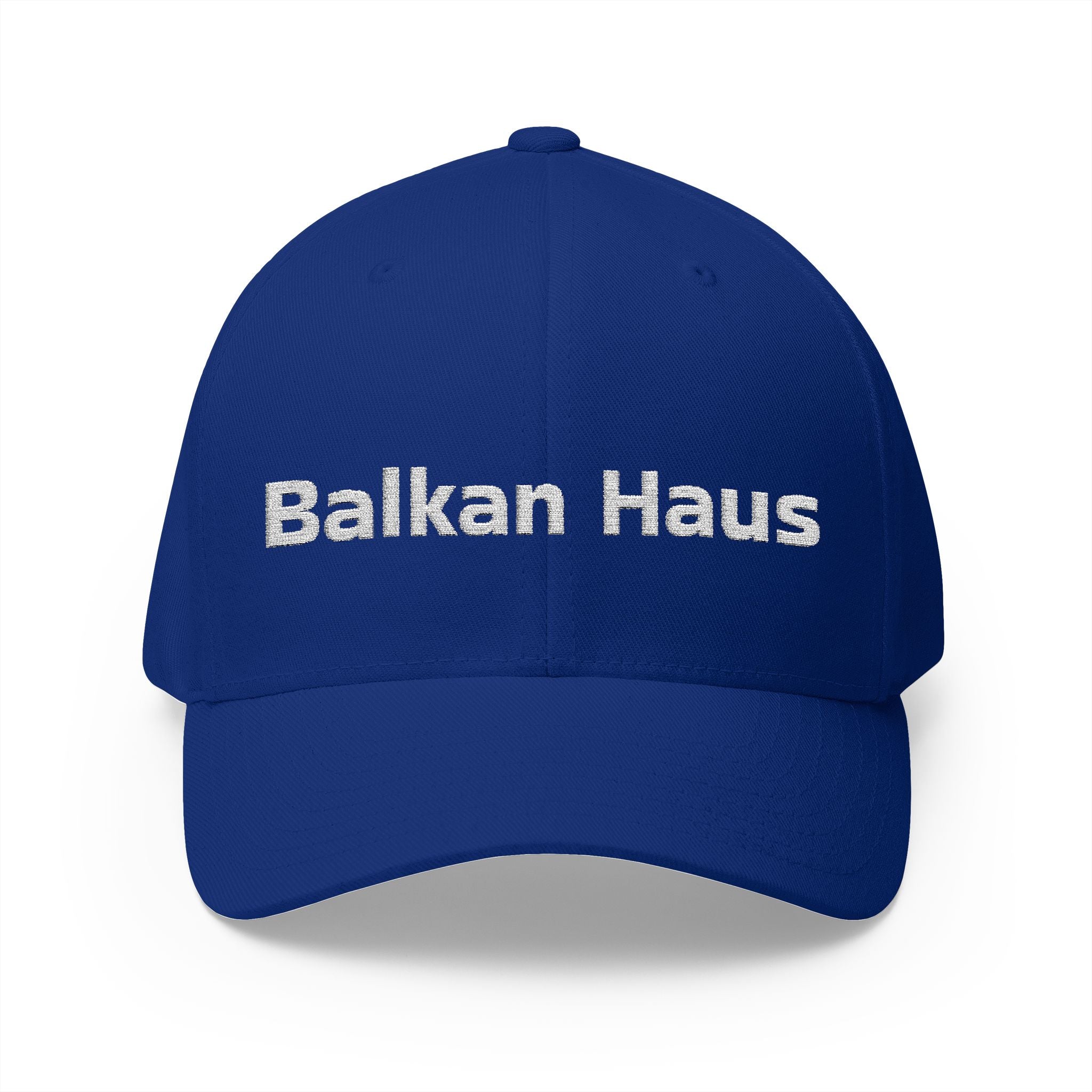 Balkan Haus Embroidered Cap — Minimal White Structured Hat