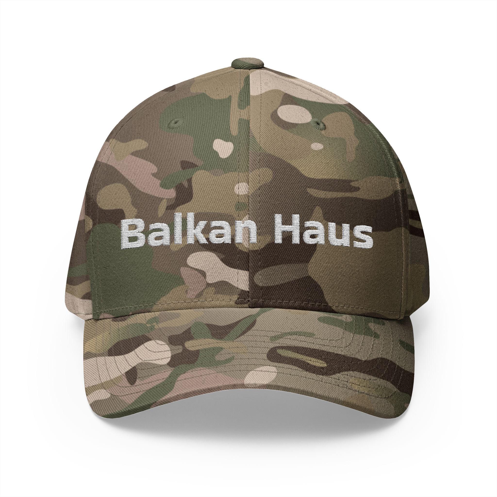 Balkan Haus Embroidered Cap — Minimal White Structured Hat