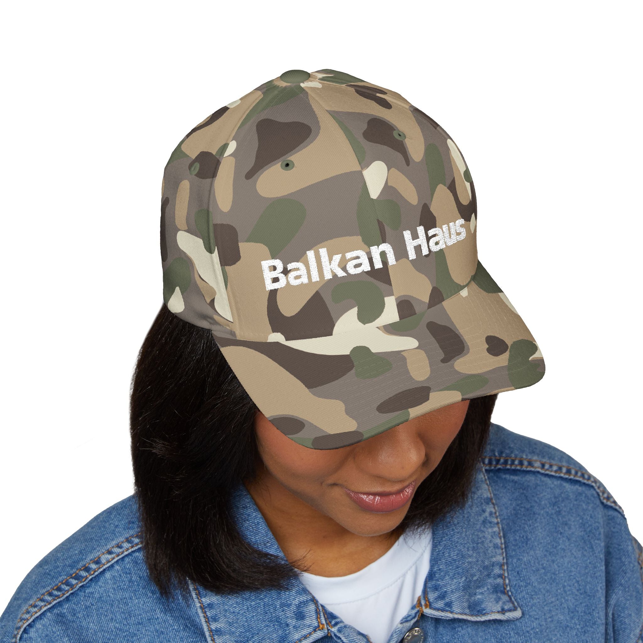 Balkan Haus Embroidered Cap — Minimal White Structured Hat