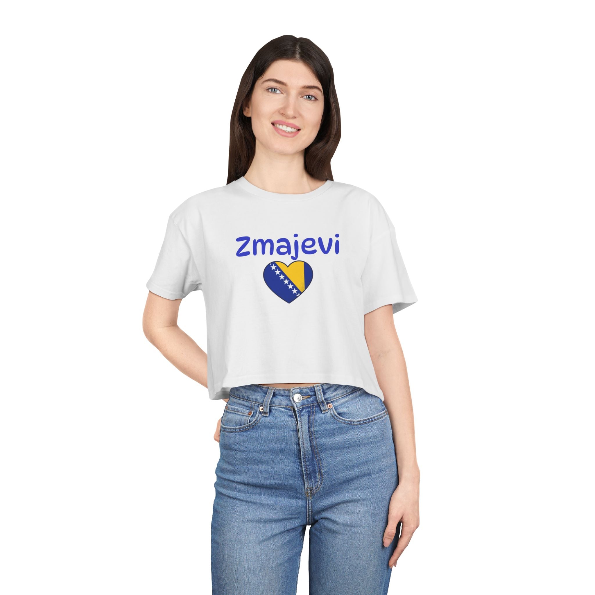 Zmajevi Heart Crop Tee – Bosnia Flag Love Women's Crop Top