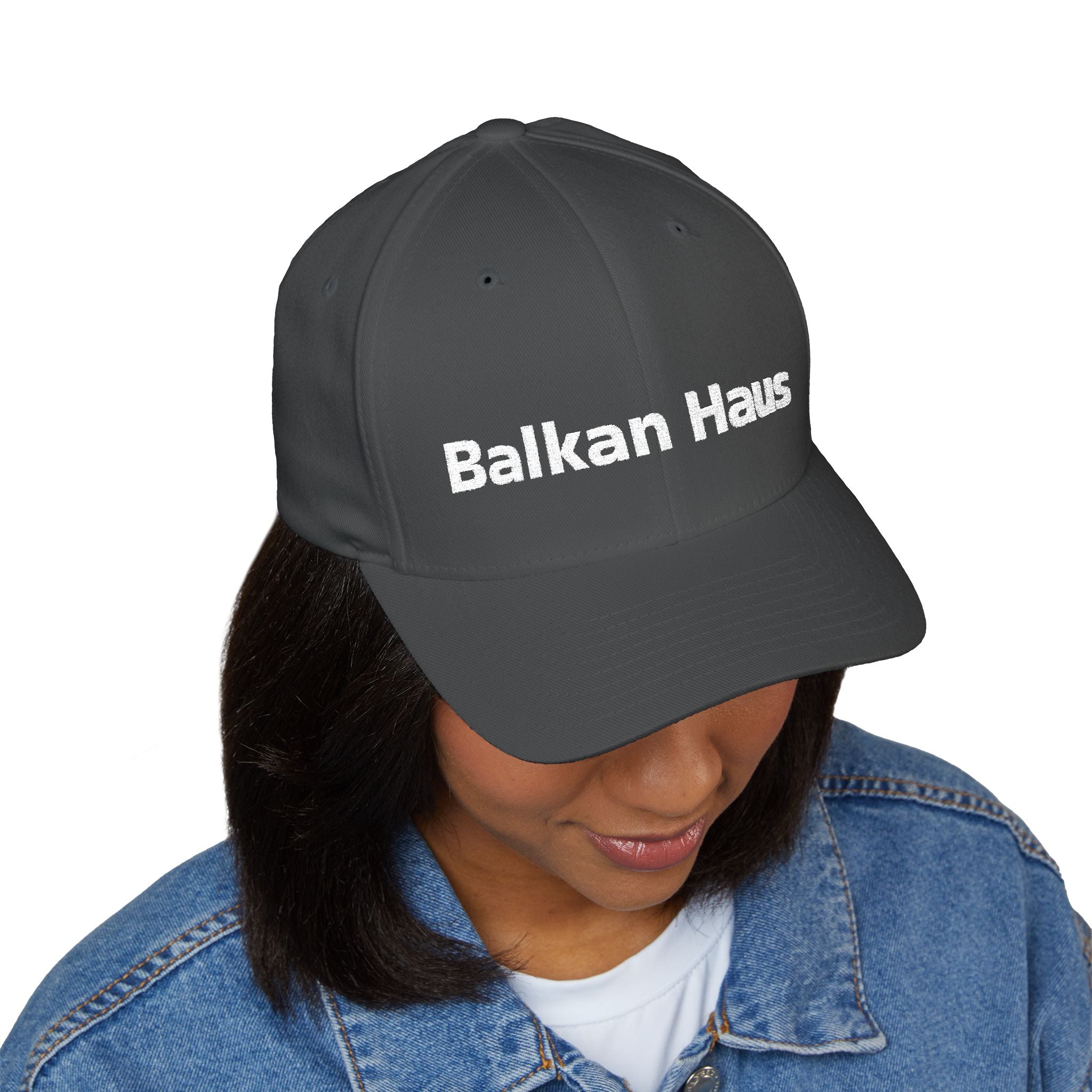 Balkan Haus Embroidered Cap — Minimal White Structured Hat