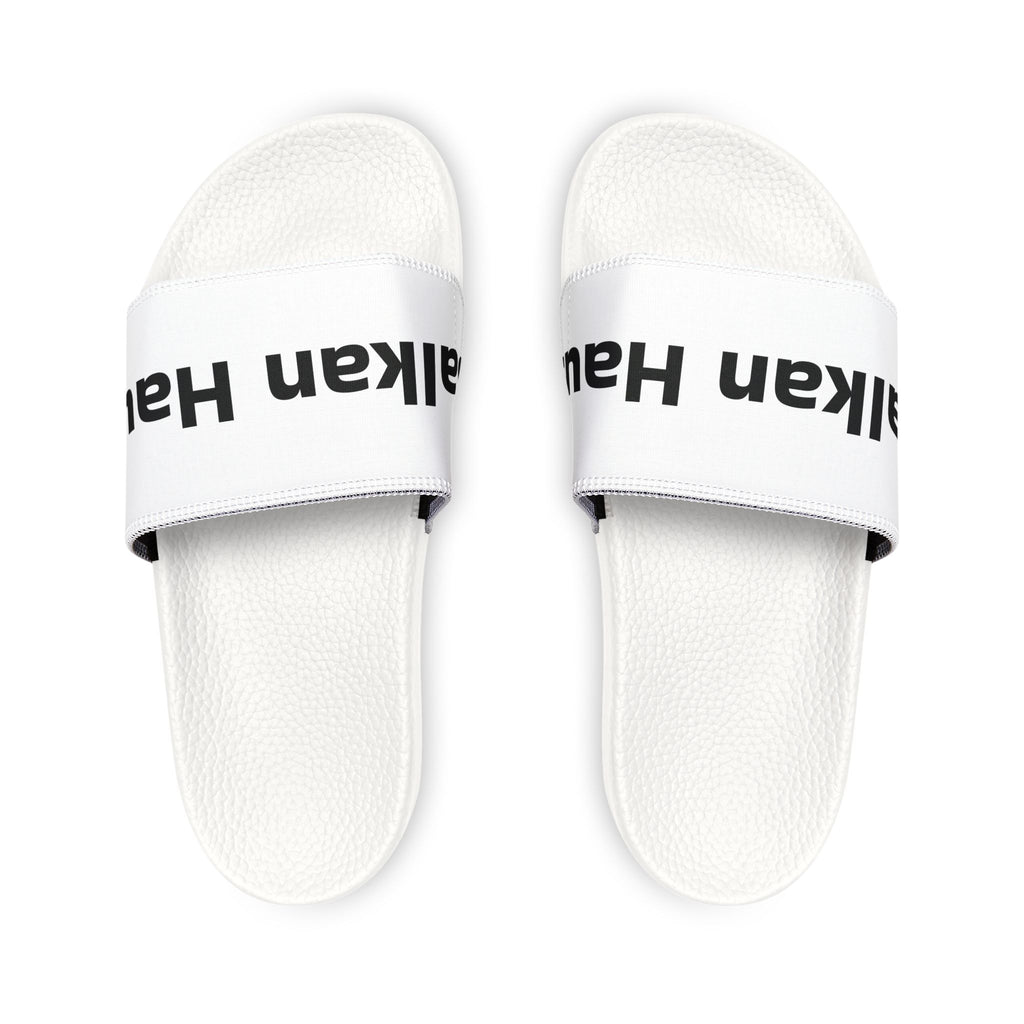 Women’s Removable-Strap Slide Sandals — Custom Text Logo White Comfort Slides