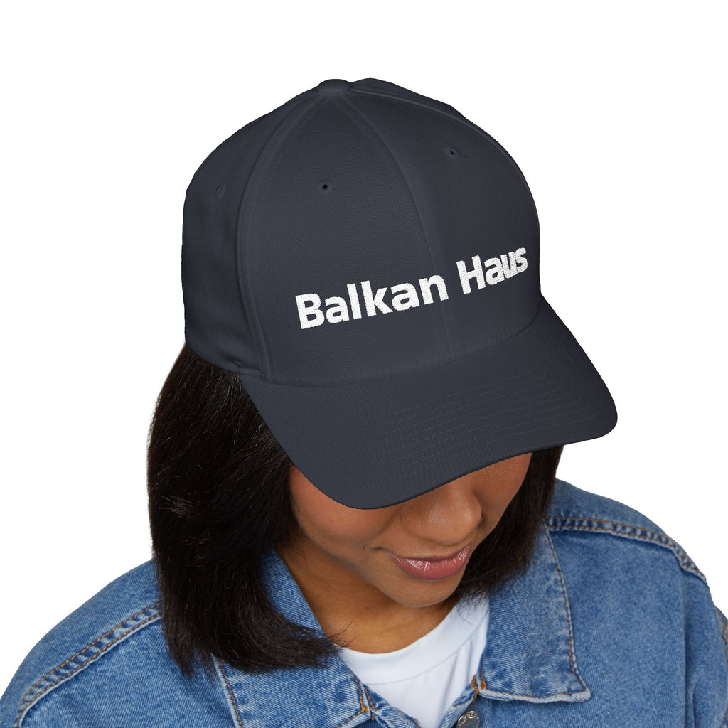 Balkan Haus Embroidered Cap — Minimal White Structured Hat