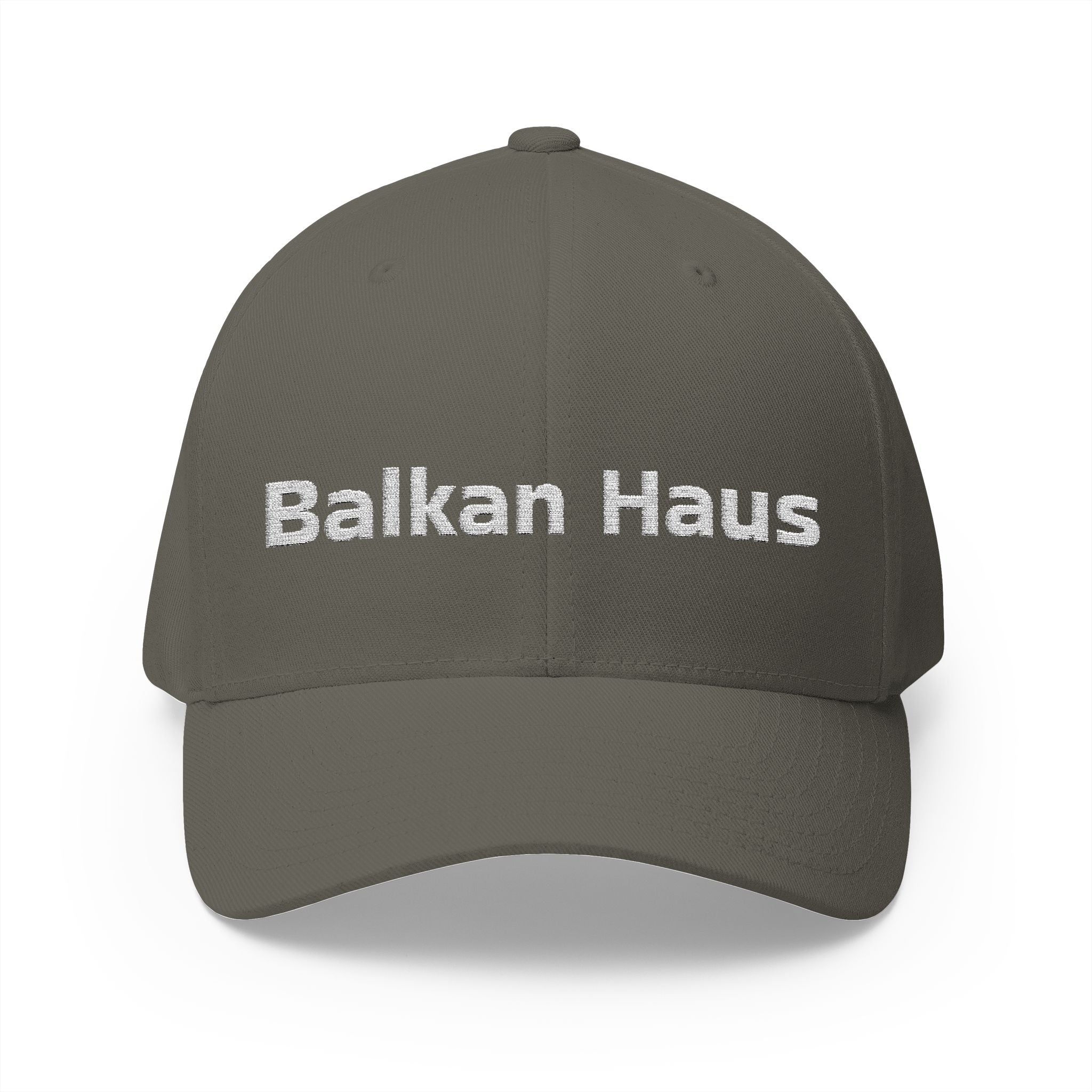 Balkan Haus Embroidered Cap — Minimal White Structured Hat