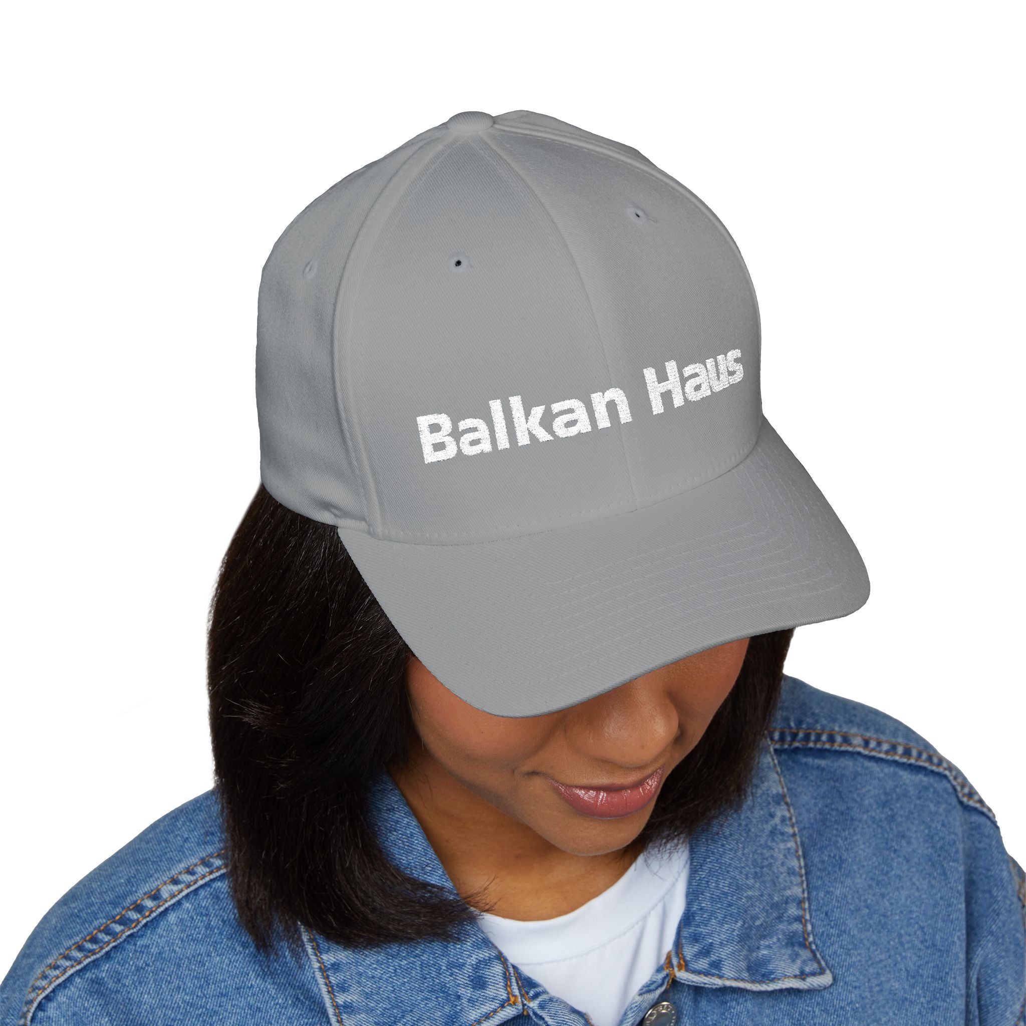 Balkan Haus Embroidered Cap — Minimal White Structured Hat