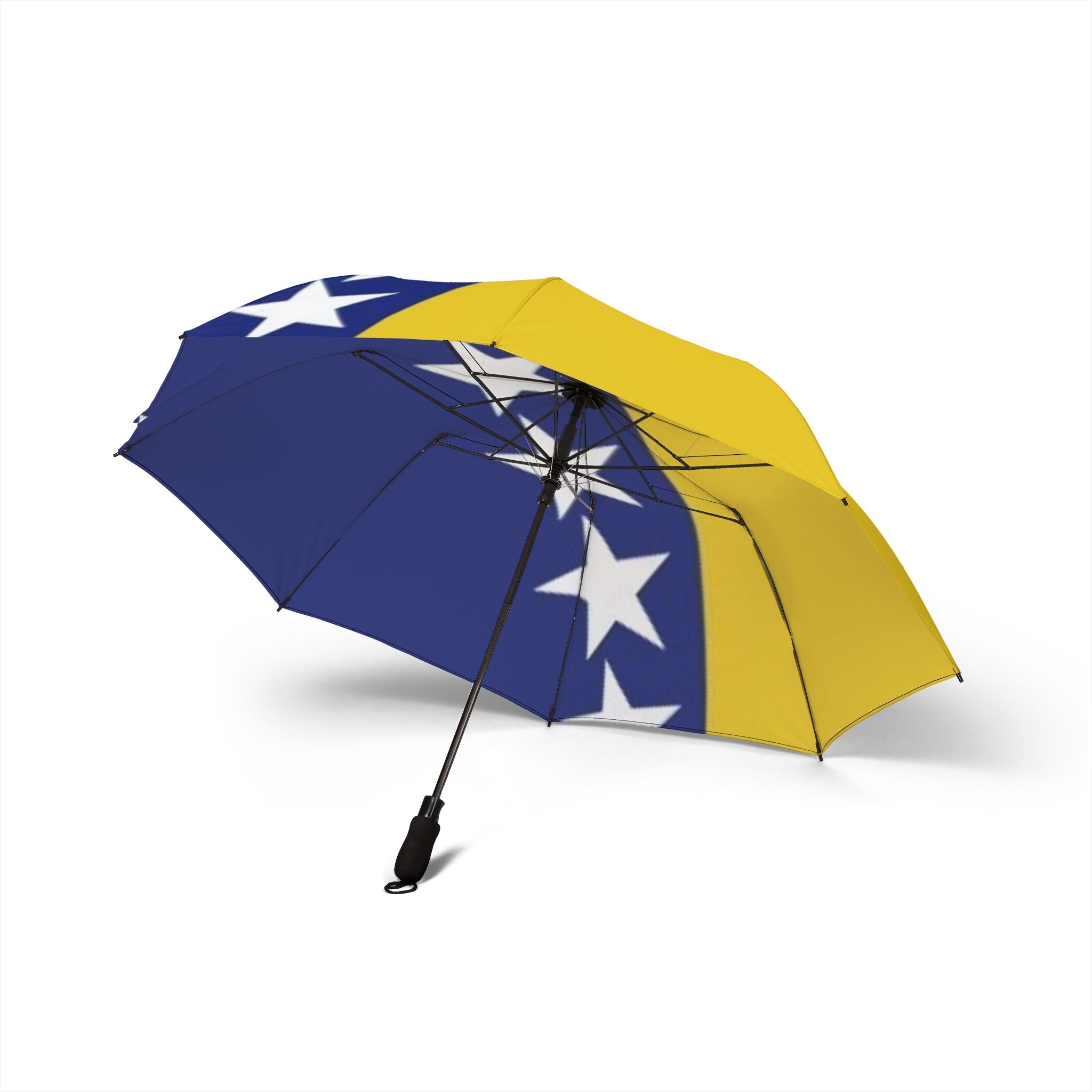 Bosnia Flag Foldable Umbrella — Semi‑Automatic Travel Umbrella with Stars & Yellow‑Blue Design