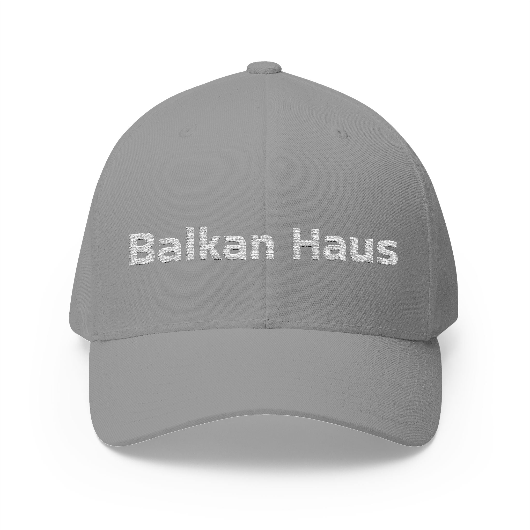 Balkan Haus Embroidered Cap — Minimal White Structured Hat