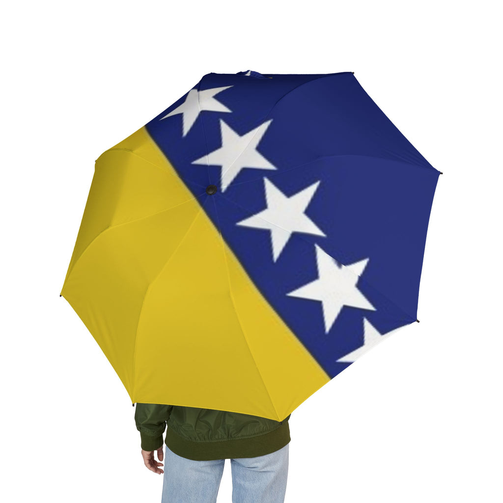 Bosnia Flag Foldable Umbrella — Semi‑Automatic Travel Umbrella with Stars & Yellow‑Blue Design