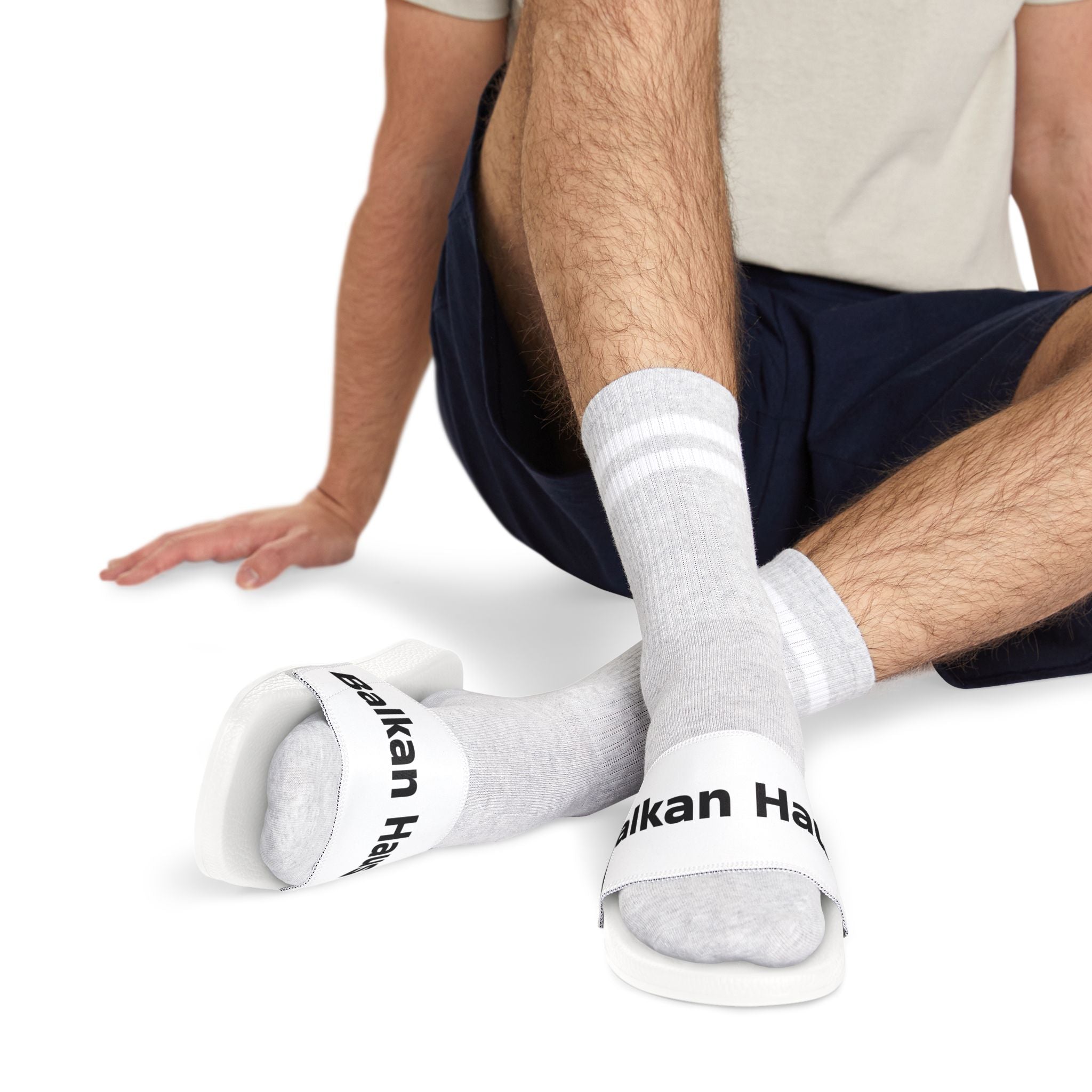 Men's Removable-Strap Slide Sandals — Customizable White Pool & Casual Slides