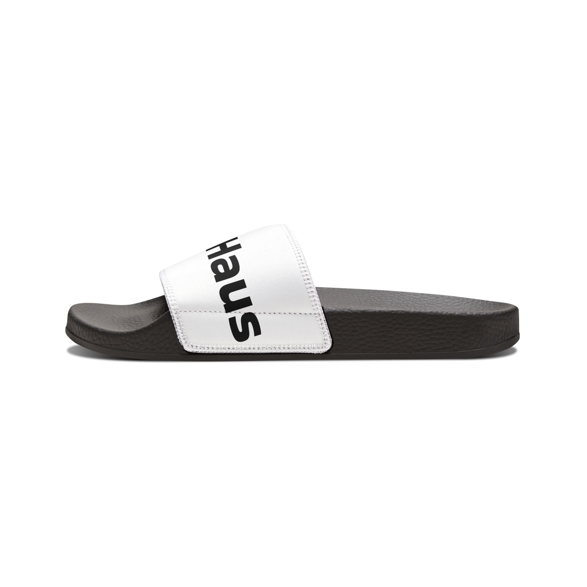 Women’s Removable-Strap Slide Sandals — Custom Text Logo White Comfort Slides