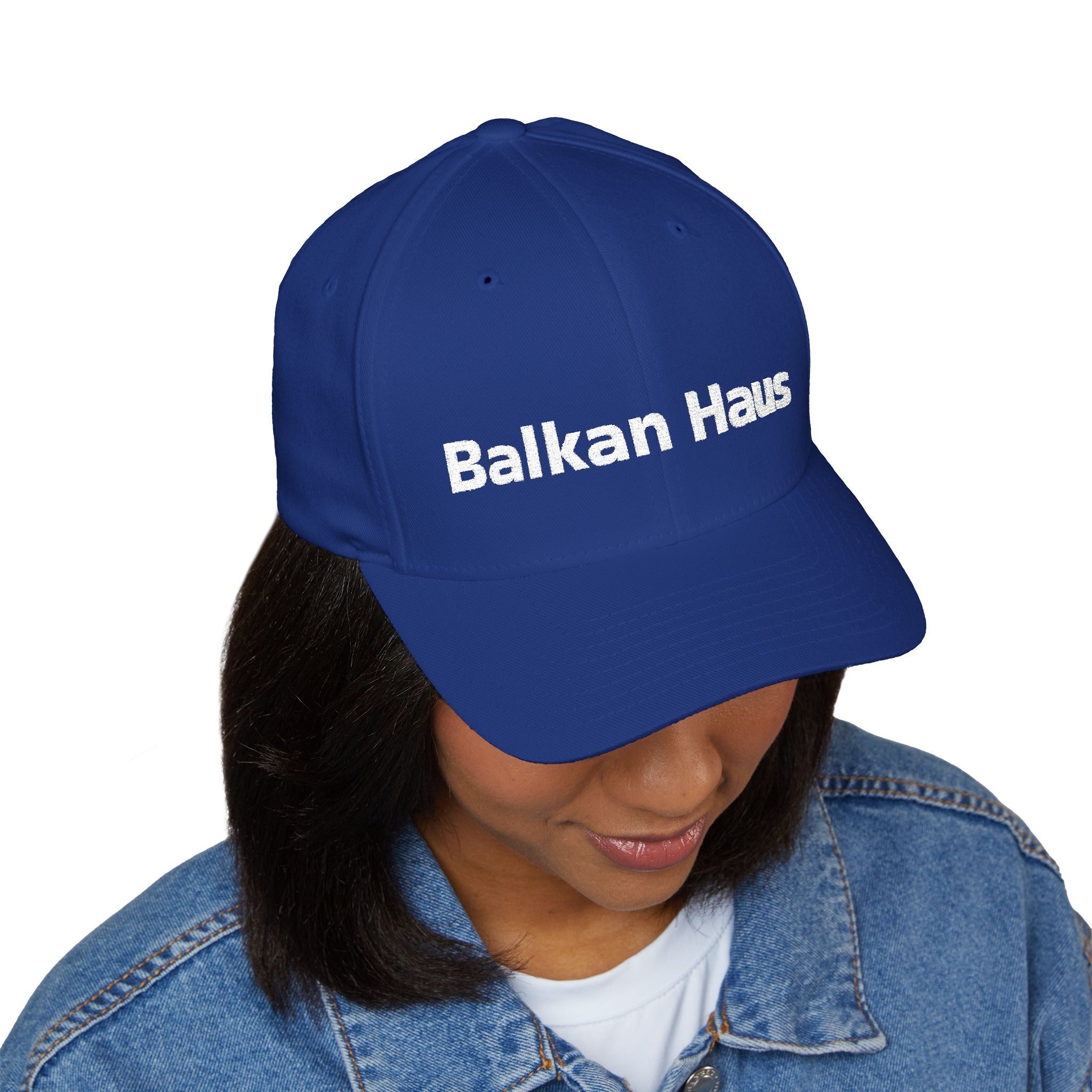Balkan Haus Embroidered Cap — Minimal White Structured Hat