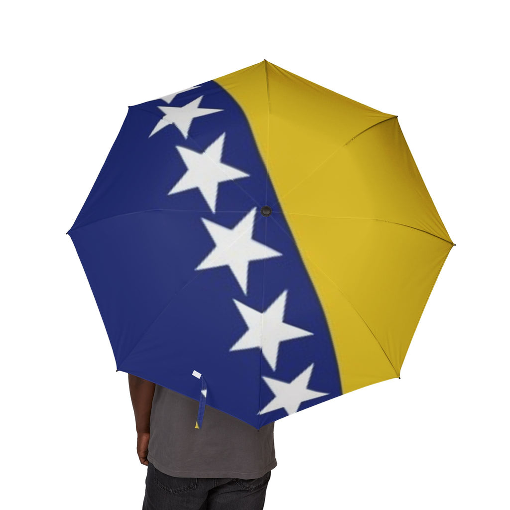 Bosnia Flag Foldable Umbrella — Semi‑Automatic Travel Umbrella with Stars & Yellow‑Blue Design
