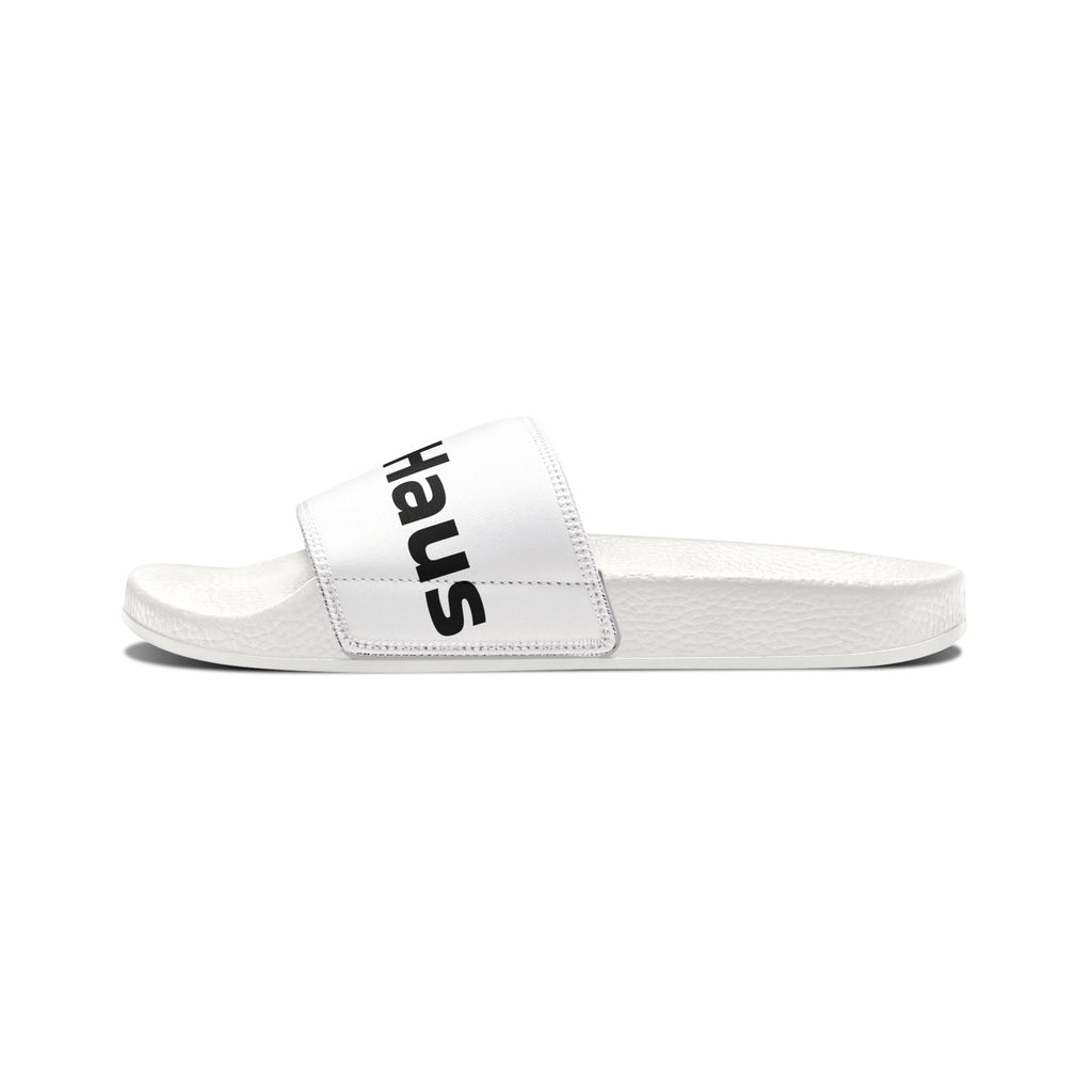 Women’s Removable-Strap Slide Sandals — Custom Text Logo White Comfort Slides