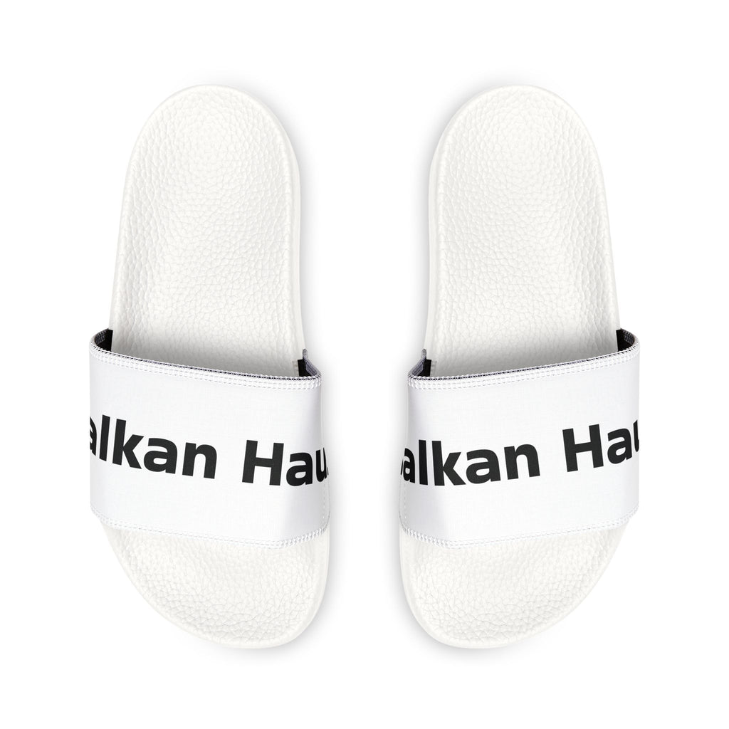 Women’s Removable-Strap Slide Sandals — Custom Text Logo White Comfort Slides