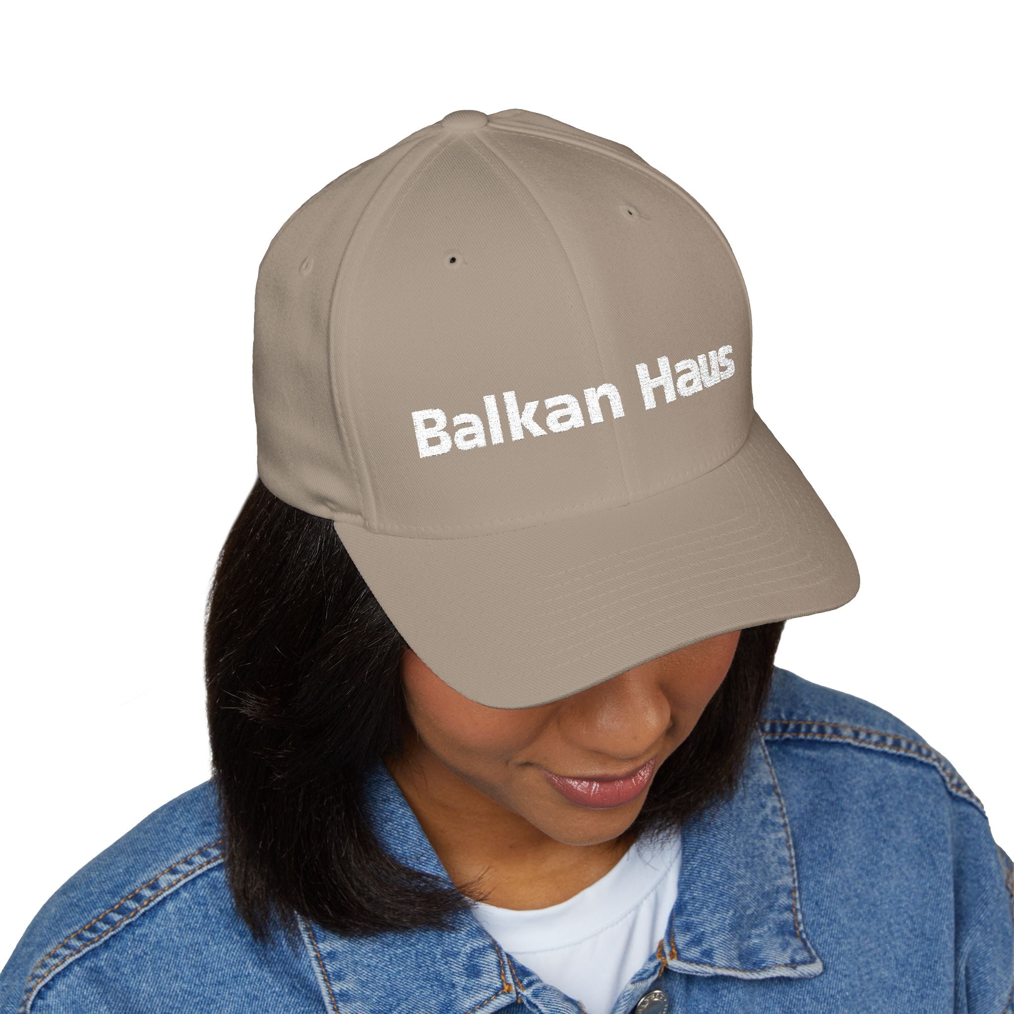 Balkan Haus Embroidered Cap — Minimal White Structured Hat