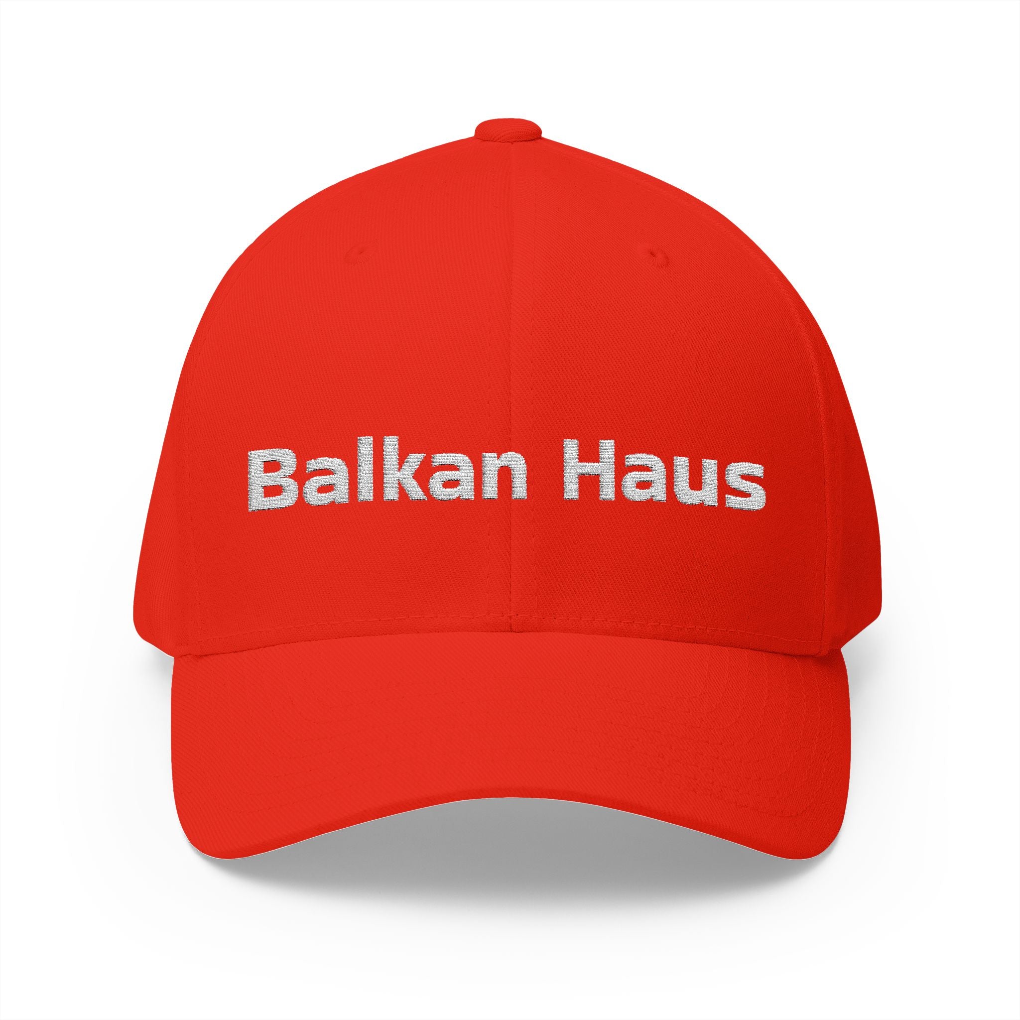 Balkan Haus Embroidered Cap — Minimal White Structured Hat