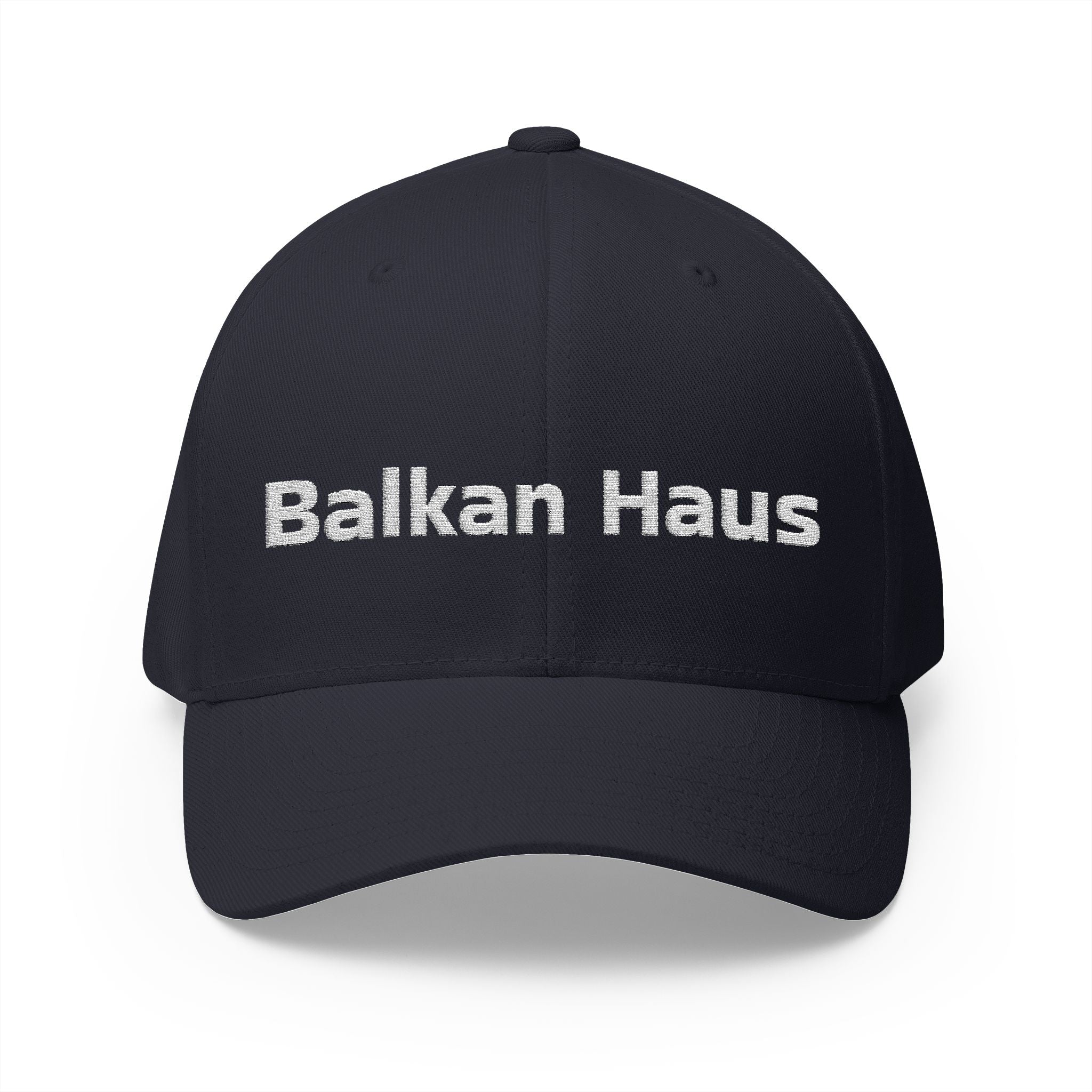 Balkan Haus Embroidered Cap — Minimal White Structured Hat