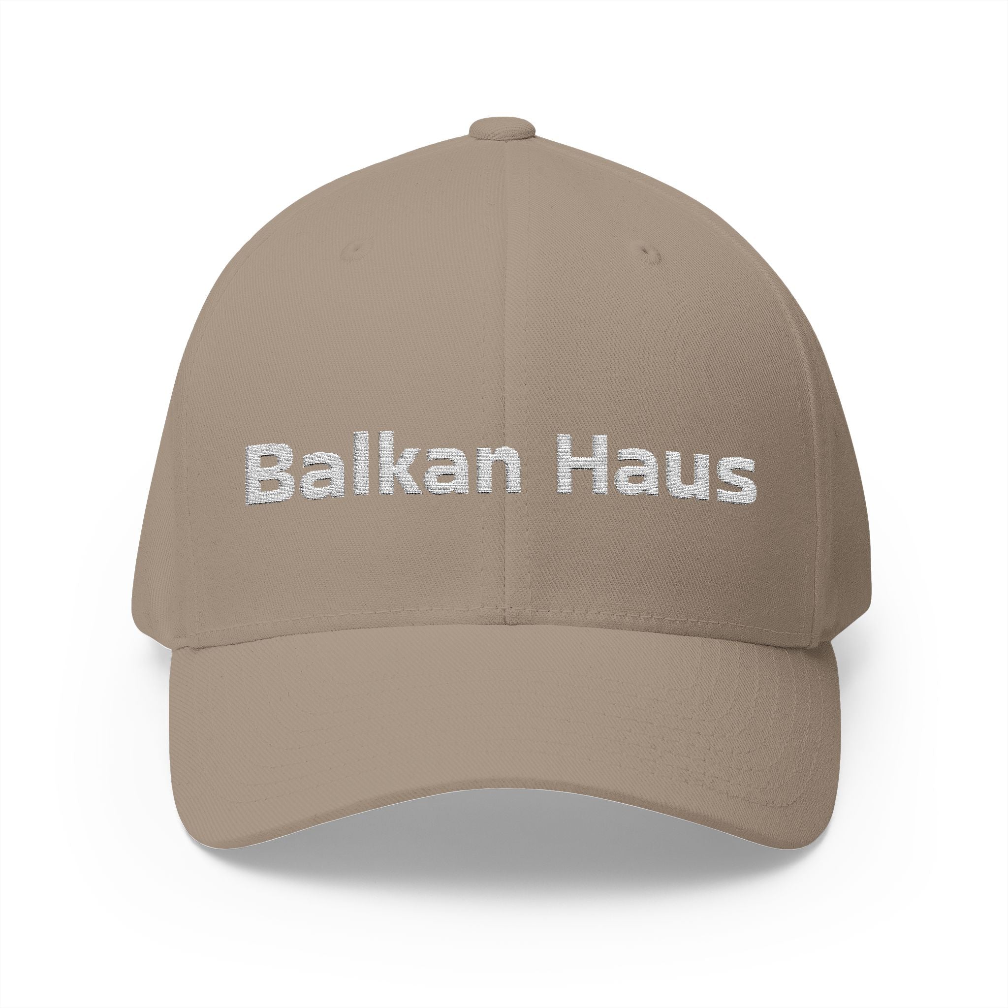 Balkan Haus Embroidered Cap — Minimal White Structured Hat