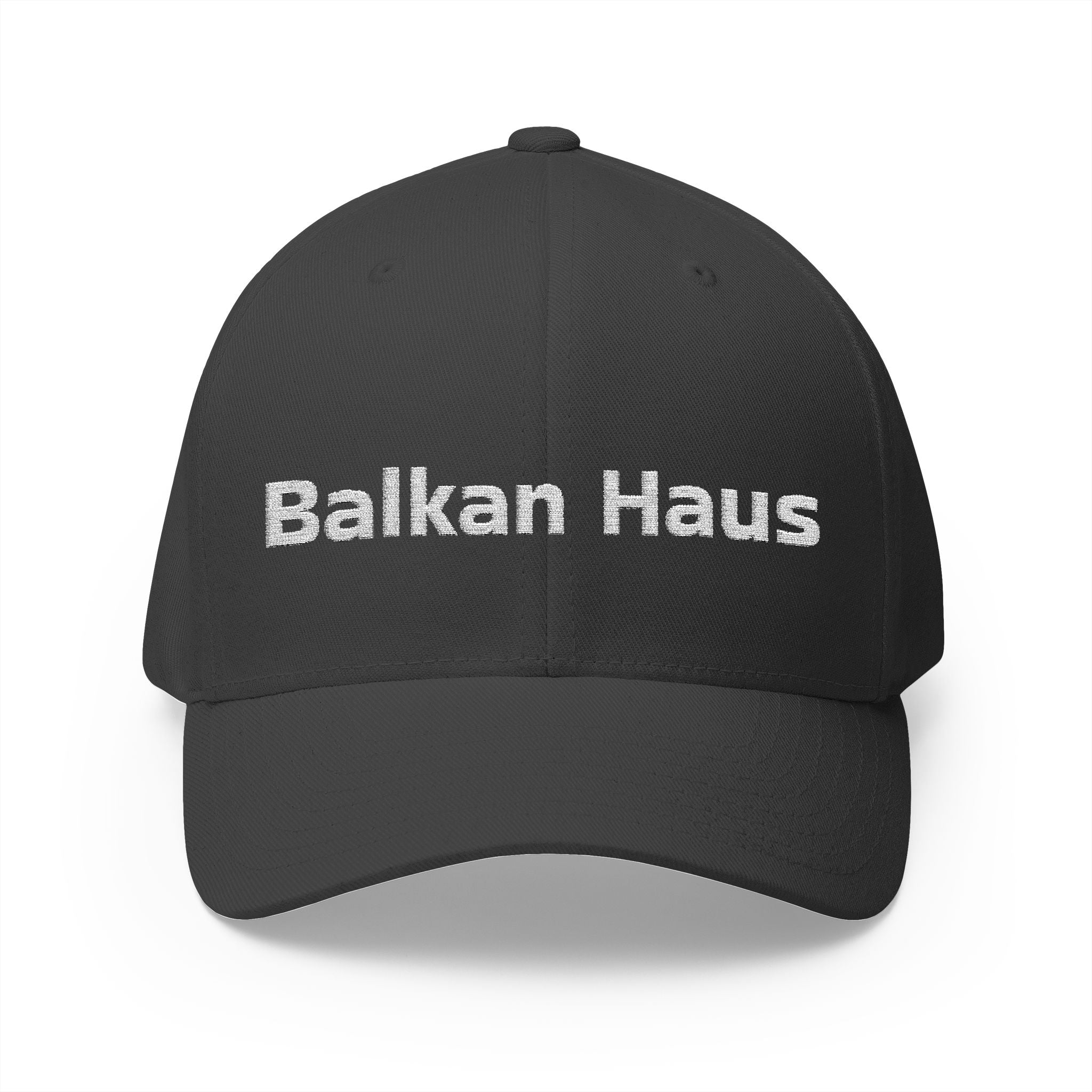 Balkan Haus Embroidered Cap — Minimal White Structured Hat